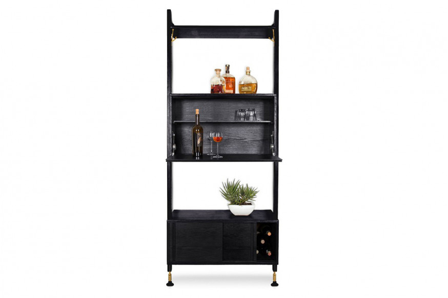 Nuevo™ Theo Wall Unit With Bar - Charred Oak Shelves-Bar Unit