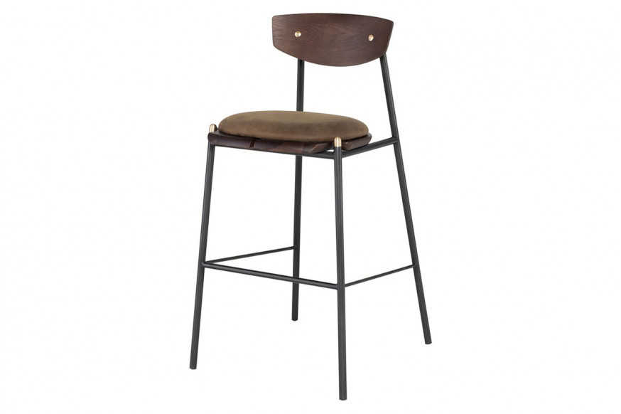 Nuevo™ Kink Bar Stool - Jin Green Leather Seat