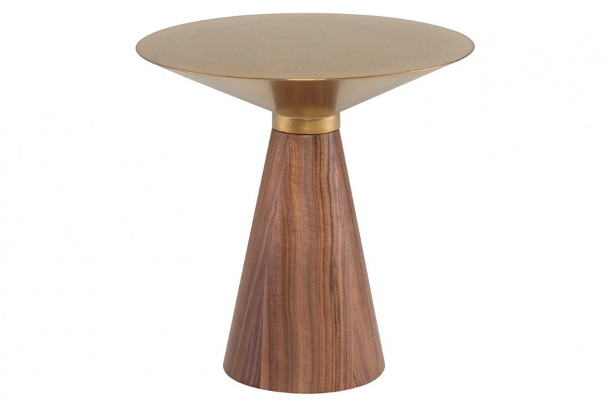 Nuevo™ Iris Side Table - X Brushed Gold Top, Walnut Veneer Base, L19,8'' x W19,8'' x H19,8''