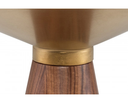 Nuevo™ Iris Side Table - X Brushed Gold Top, Walnut Veneer Base, L19,8'' x W19,8'' x H19,8''