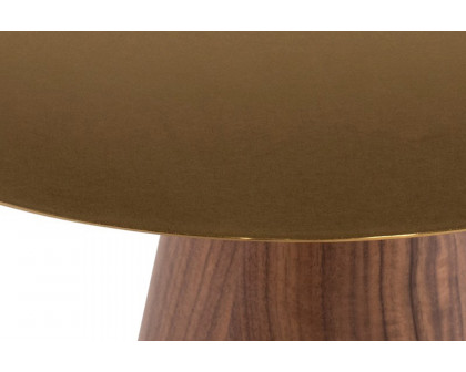 Nuevo™ Iris Side Table - X Brushed Gold Top, Walnut Veneer Base, L19,8'' x W19,8'' x H19,8''