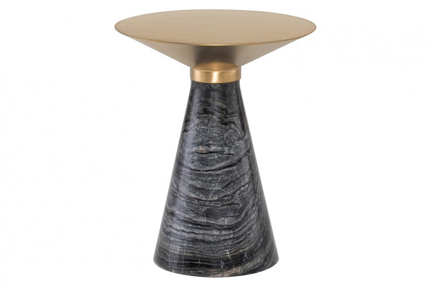 Nuevo™ Iris Side Table - Brushed Gold Top, Black Wood Vein Marble Base, L15,8'' x W15,8'' x H19''