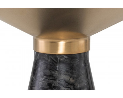 Nuevo™ Iris Side Table - Brushed Gold Top, Black Wood Vein Marble Base, L15,8'' x W15,8'' x H19''