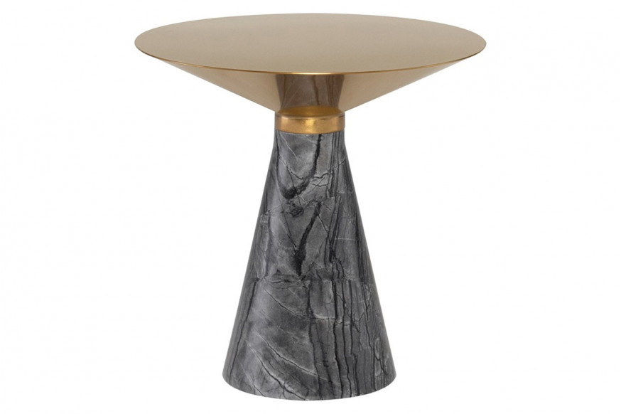 Nuevo™ Iris Side Table - X Brushed Gold Top, Black Wood Vein Marble Base, L19,8'' x W19,8'' x H19,8''