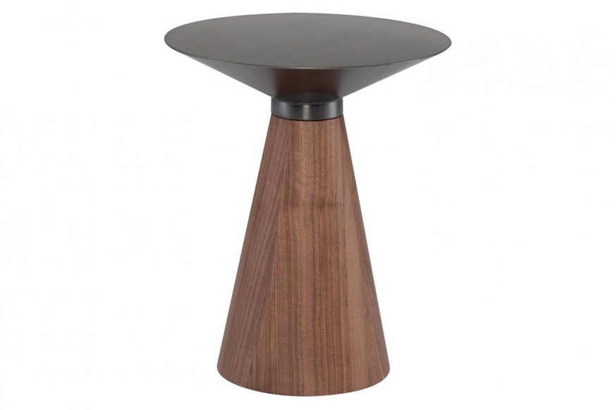 Nuevo™ Iris Side Table - Brushed Graphite Top, Walnut Veneer Base, L15,8'' x W15,8'' x H19''