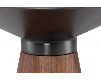 Nuevo™ Iris Side Table - Brushed Graphite Top, Walnut Veneer Base, L15,8'' x W15,8'' x H19''