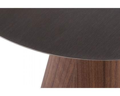 Nuevo™ Iris Side Table - Brushed Graphite Top, Walnut Veneer Base, L15,8'' x W15,8'' x H19''