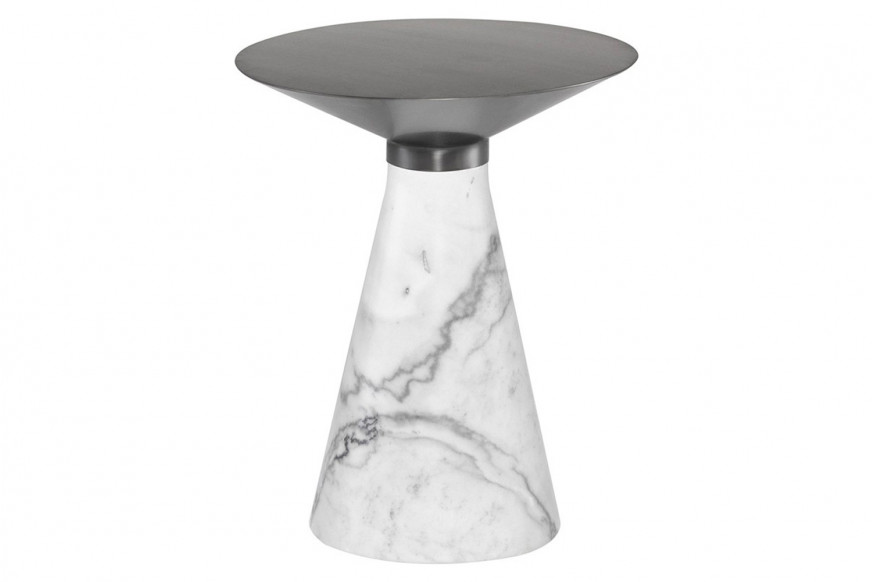 Nuevo™ Iris Side Table - Brushed Graphite Top, White Marble Base, L15,8'' x W15,8'' x H19''