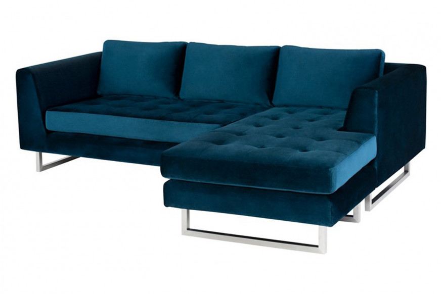 Nuevo™ Matthew Sectional - Midnight Blue Fabric Seat, Brushed Stainless Legs