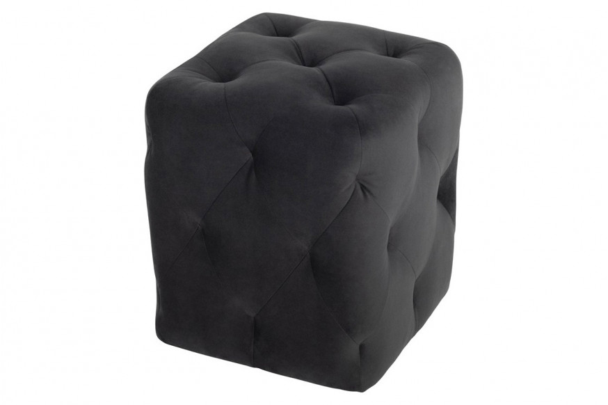 Nuevo™ Tufty Ottoman - Shadow Gray Velour, Matte Black Legs, L15'' x W15'' x H17''