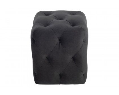 Nuevo™ Tufty Ottoman - Shadow Gray Velour, Matte Black Legs, L15'' x W15'' x H17''