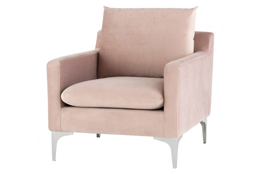 Nuevo™ Anders Occasional Chair - Blush Velour Color, Brushed Stainless Legs