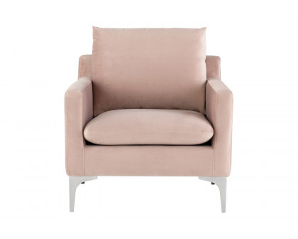 Nuevo™ Anders Occasional Chair - Blush Velour Color, Brushed Stainless Legs