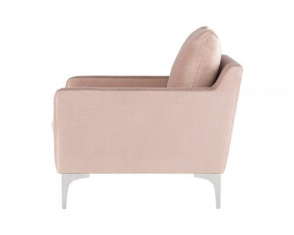 Nuevo™ Anders Occasional Chair - Blush Velour Color, Brushed Stainless Legs