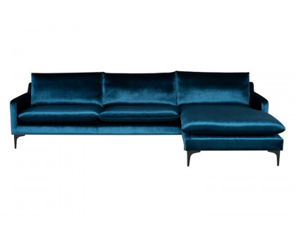 Nuevo™ Anders Sectional - Midnight Blue Velour Color, Matte Black Legs