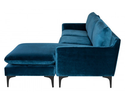 Nuevo™ Anders Sectional - Midnight Blue Velour Color, Matte Black Legs