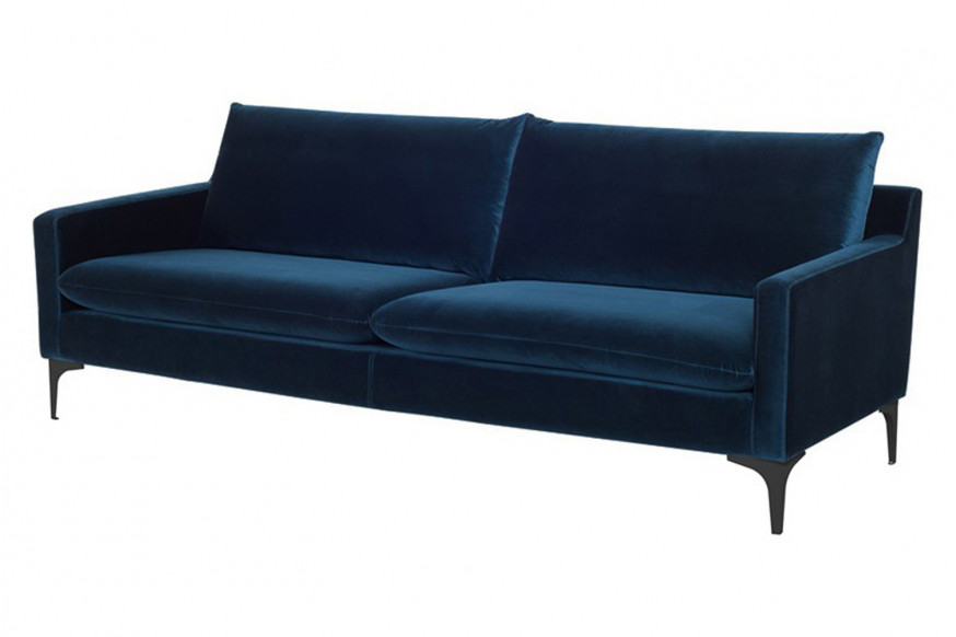 Nuevo™ Anders Sofa - Midnight Blue Velour Color, Matte Black Legs