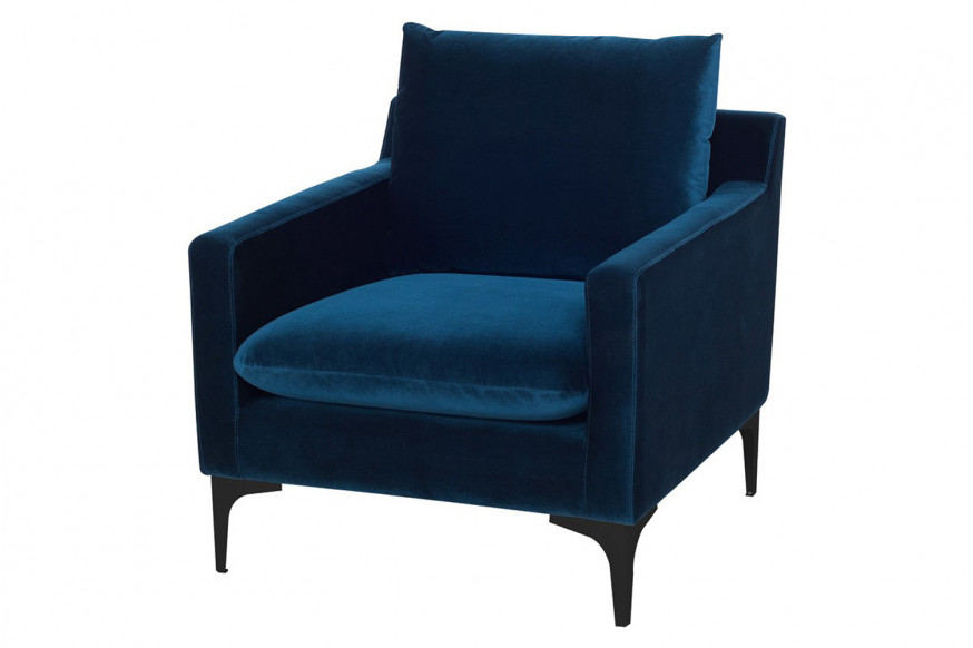 Nuevo™ Anders Occasional Chair - Midnight Blue Velour Color, Matte Black Legs