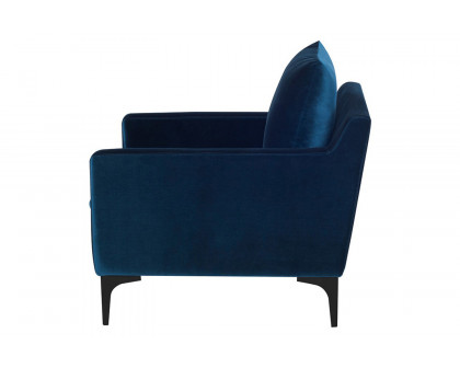 Nuevo™ Anders Occasional Chair - Midnight Blue Velour Color, Matte Black Legs