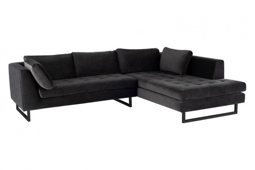 Nuevo™ Janis Sectional - Shadow Gray Velour Seat, Matte Black Steel Legs, Right Chaise