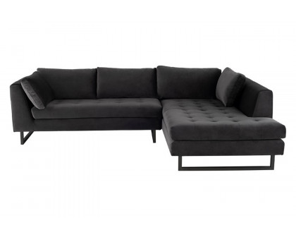 Nuevo™ Janis Sectional - Shadow Gray Velour Seat, Matte Black Steel Legs, Right Chaise