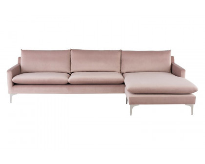 Nuevo™ Anders Sectional - Blush Velour Color, Brushed Stainless Legs