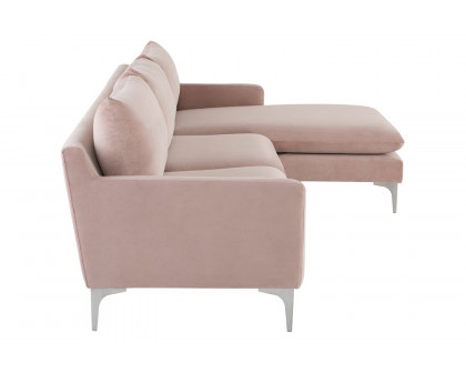 Nuevo™ Anders Sectional - Blush Velour Color, Brushed Stainless Legs