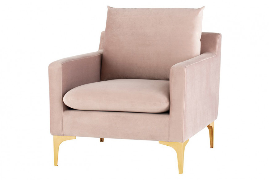 Nuevo™ Anders Occasional Chair - Blush Velour Color, Brushed Gold Legs