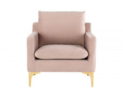 Nuevo™ Anders Occasional Chair - Blush Velour Color, Brushed Gold Legs