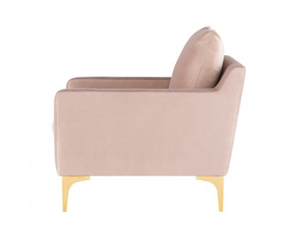 Nuevo™ Anders Occasional Chair - Blush Velour Color, Brushed Gold Legs