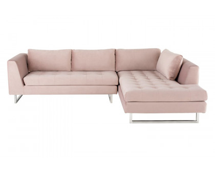 Nuevo™ Janis Sectional - Blush Velour Seat, Brushed Stainless Legs, Right Chaise