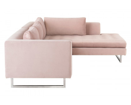 Nuevo™ Janis Sectional - Blush Velour Seat, Brushed Stainless Legs, Right Chaise