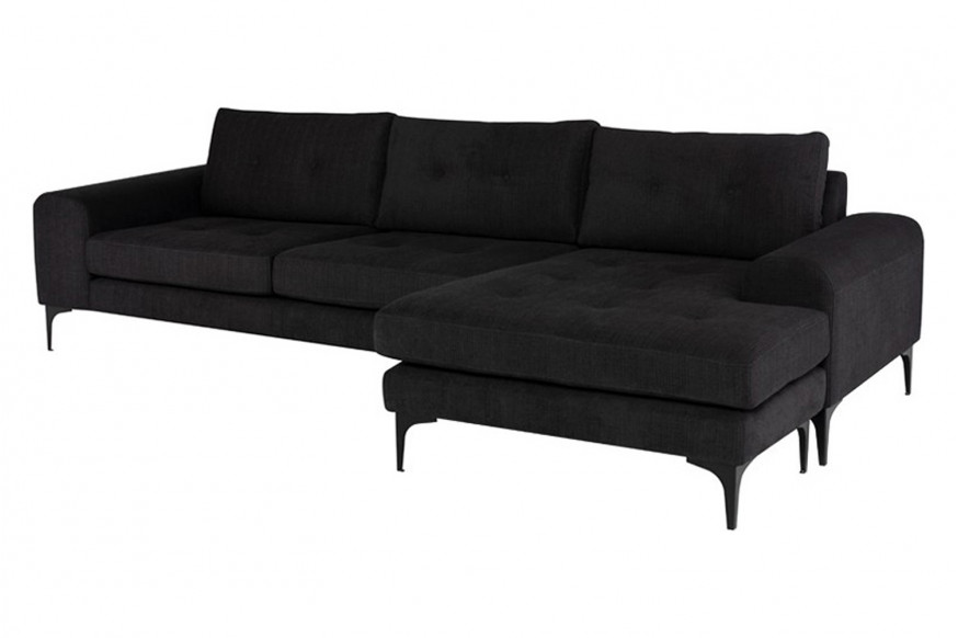 Nuevo™ Colyn Sectional - Coal Fabric Seat, Matte Black Steel Legs, Right Chaise