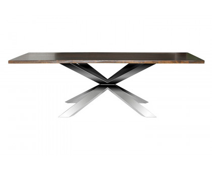 Nuevo™ Couture Dining Table - Seared Oak Top, Polished Stainless Base, L112'' x W44'' x H29,5''