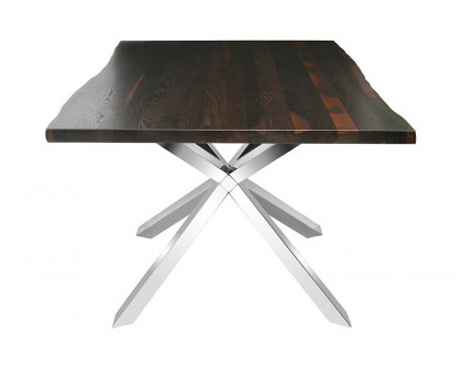 Nuevo™ Couture Dining Table - Seared Oak Top, Polished Stainless Base, L112'' x W44'' x H29,5''