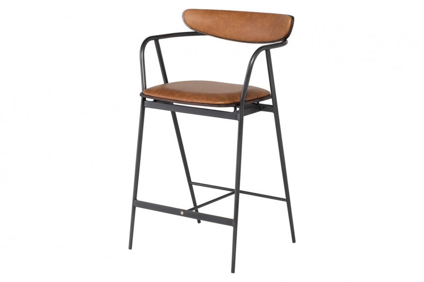 Nuevo™ Gianni Counter Stool - Dessert Leather / Seared Oak Frame