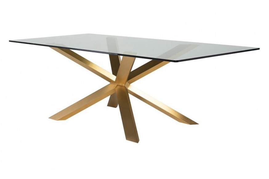 Nuevo™ Couture Dining Table - Clear Tempered Glass Top, Brushed Gold Base, L94,5'' x W44'' x H29,8''