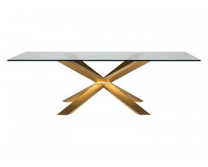 Nuevo™ Couture Dining Table - Clear Tempered Glass Top, Brushed Gold Base, L94,5'' x W44'' x H29,8''