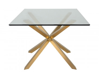 Nuevo™ Couture Dining Table - Clear Tempered Glass Top, Brushed Gold Base, L94,5'' x W44'' x H29,8''