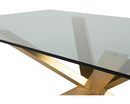 Nuevo™ Couture Dining Table - Clear Tempered Glass Top, Brushed Gold Base, L94,5'' x W44'' x H29,8''