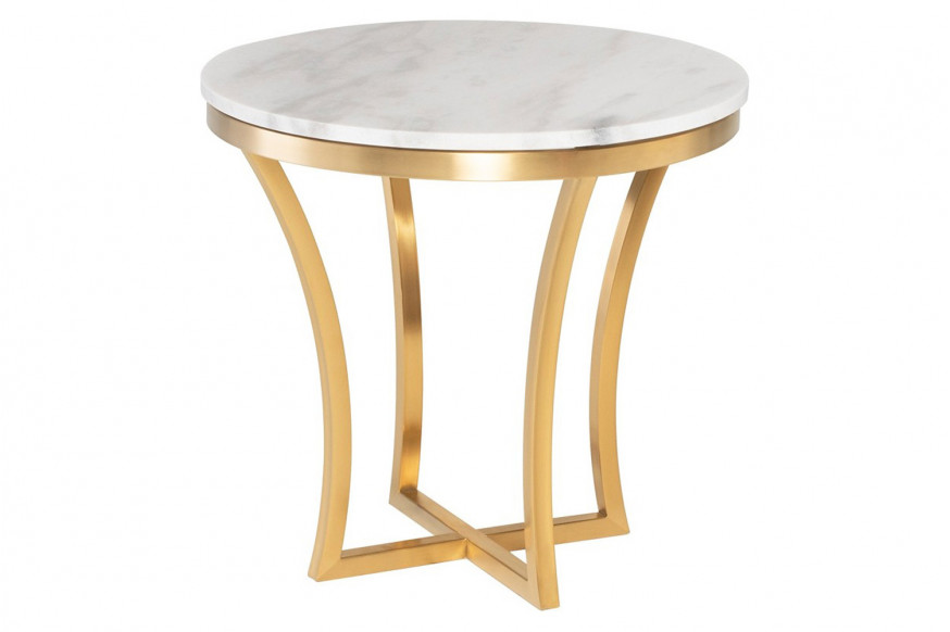 Nuevo™ Aurora Side Table - White, Brushed Gold Base