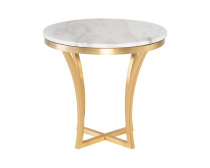 Nuevo™ Aurora Side Table - White, Brushed Gold Base