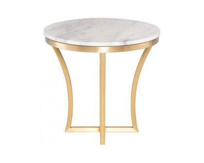 Nuevo™ Aurora Side Table - White, Brushed Gold Base