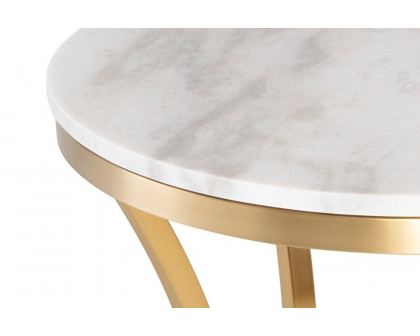 Nuevo™ Aurora Side Table - White, Brushed Gold Base