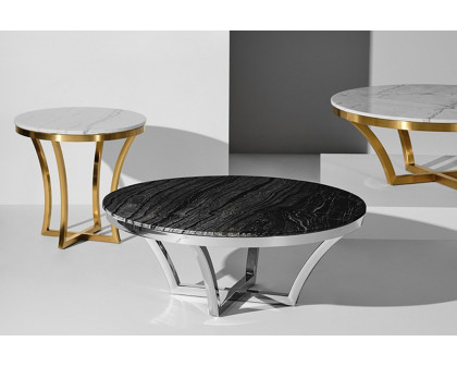 Nuevo™ Aurora Side Table - White, Brushed Gold Base