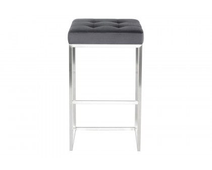 Nuevo™ Chi Bar Stool - Tarnished Silver Velour Seat, Brushed Stainless Frame