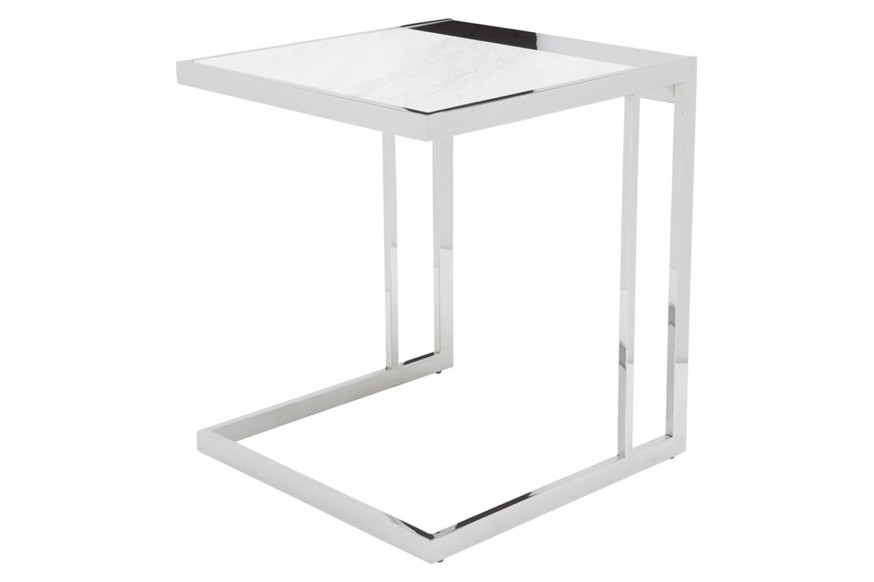 Nuevo™ Ethan Side Table - White Marble Top, Polished Stainless Base