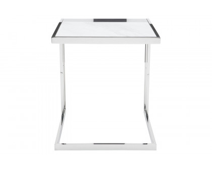 Nuevo™ Ethan Side Table - White Marble Top, Polished Stainless Base