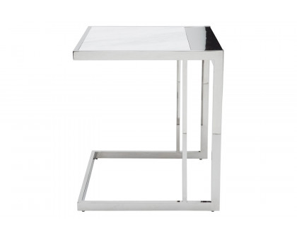 Nuevo™ Ethan Side Table - White Marble Top, Polished Stainless Base