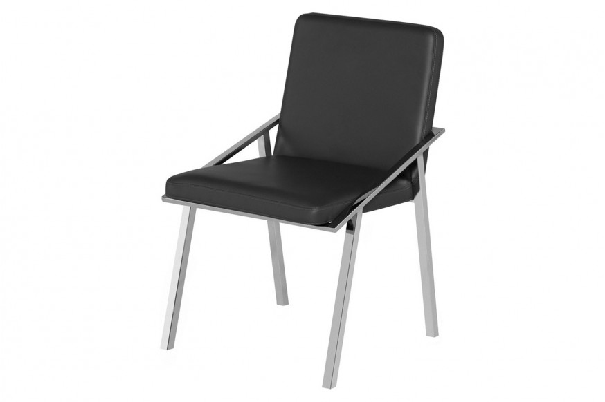 Nuevo™ Nika Dining Chair - Gray Naugahyde Seat, Polished Stainless Frame